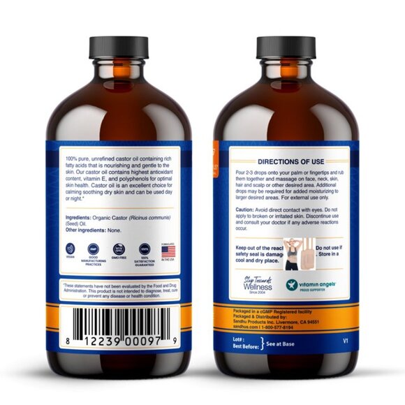 Sandhu's 100% Organic Castor Blend 16 fl. Oz | Premium Glass Bottle Pack - Picture 2 of 7